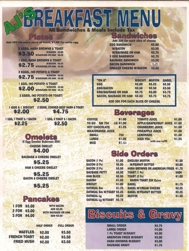 A J's Lounge - Benson, IL menu_pic