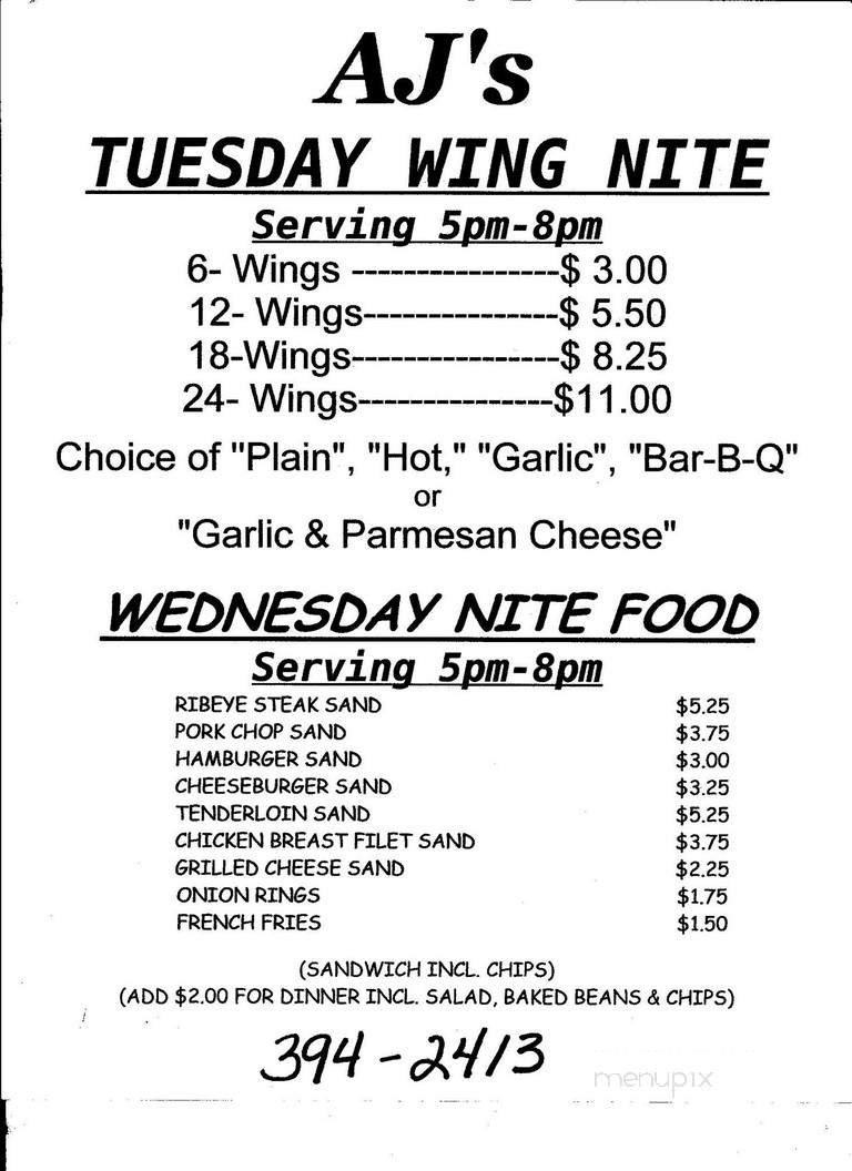 A J's Lounge - Benson, IL menu_pic