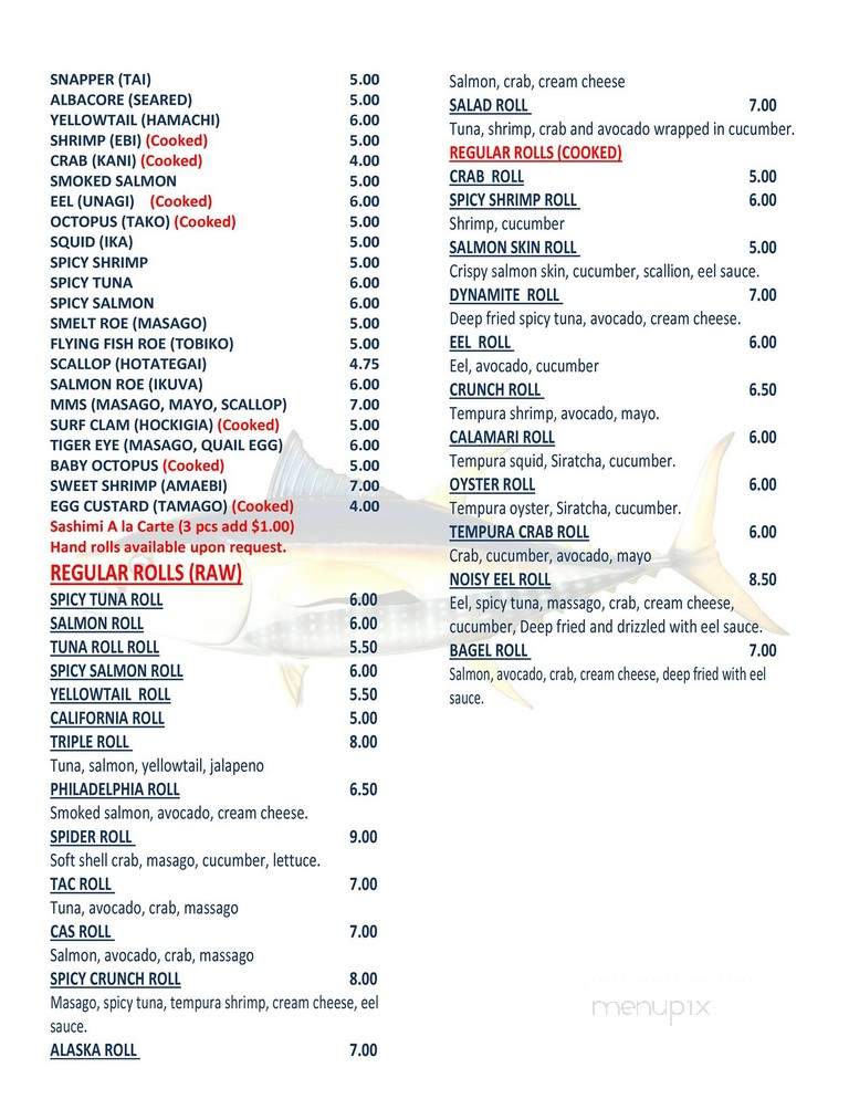 Bluefin Sushi Bar - Charleston, SC menu_pic