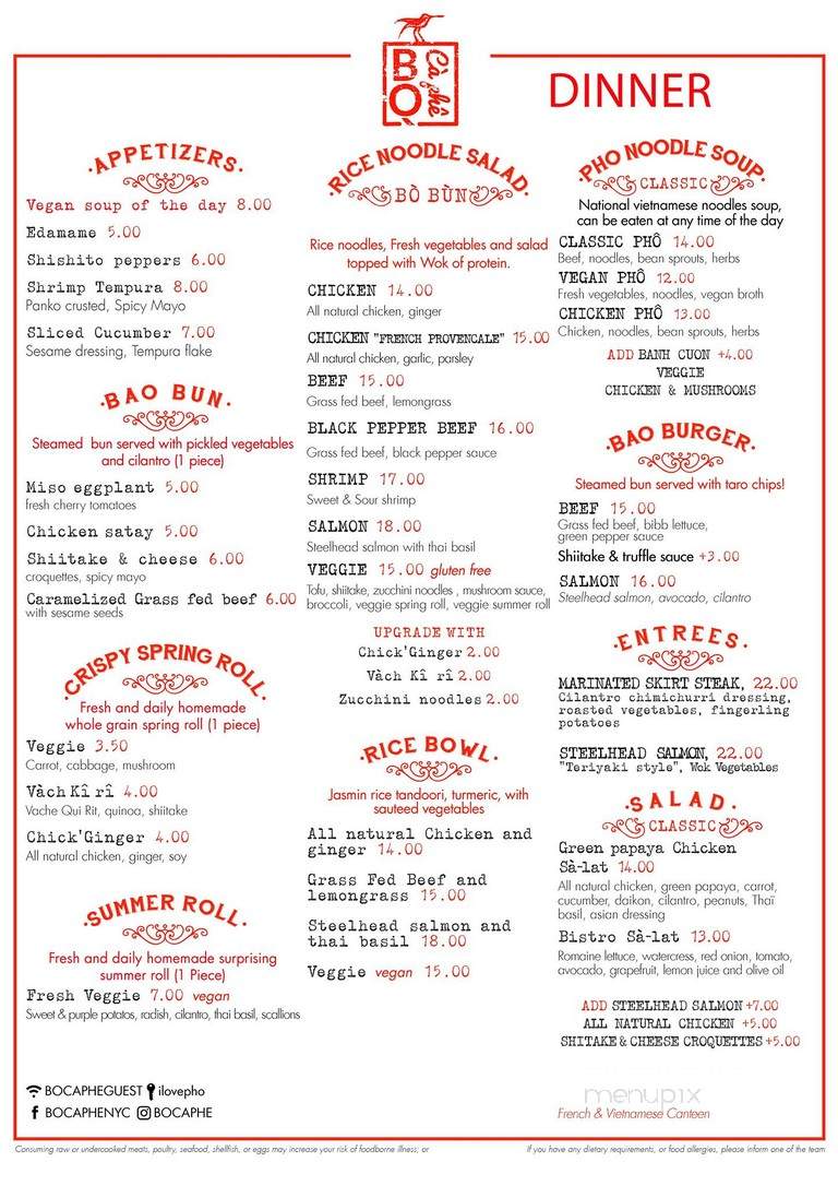 Bo Ca Phe - New York, NY menu_pic