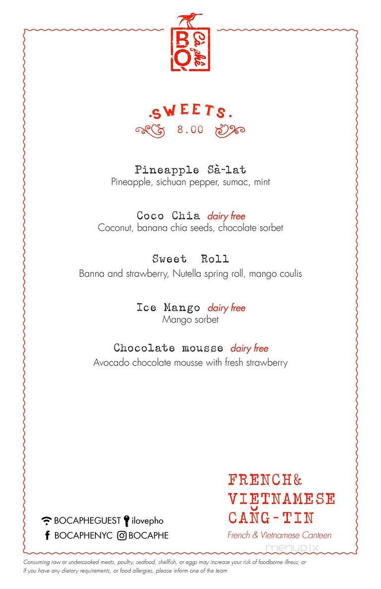 Bo Ca Phe - New York, NY menu_pic