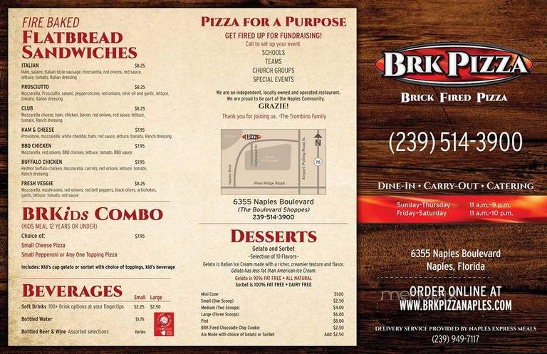 BRK Pizza - Naples, FL menu_pic