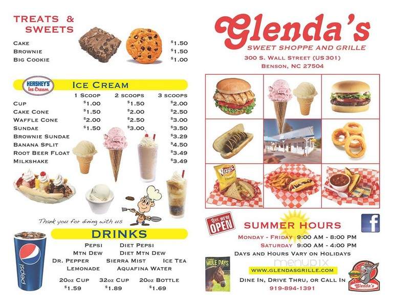 Glenda's Sweet Shoppe & Grille - Benson, NC menu_pic