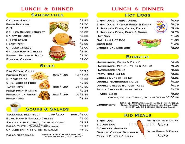 Glenda's Sweet Shoppe & Grille - Benson, NC menu_pic