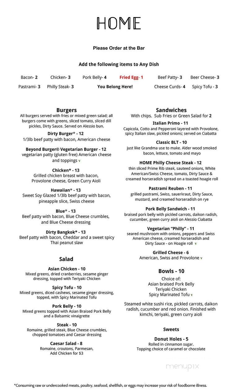 Home, A Bar - Portland, OR menu_pic