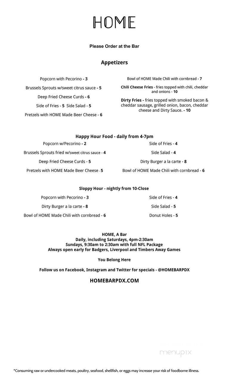 Home, A Bar - Portland, OR menu_pic