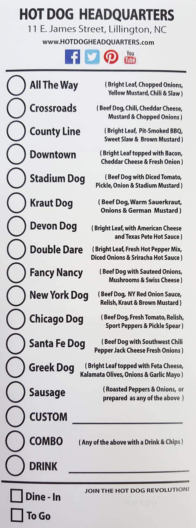 Hot Dog Headquarters - Lillington, NC menu_pic