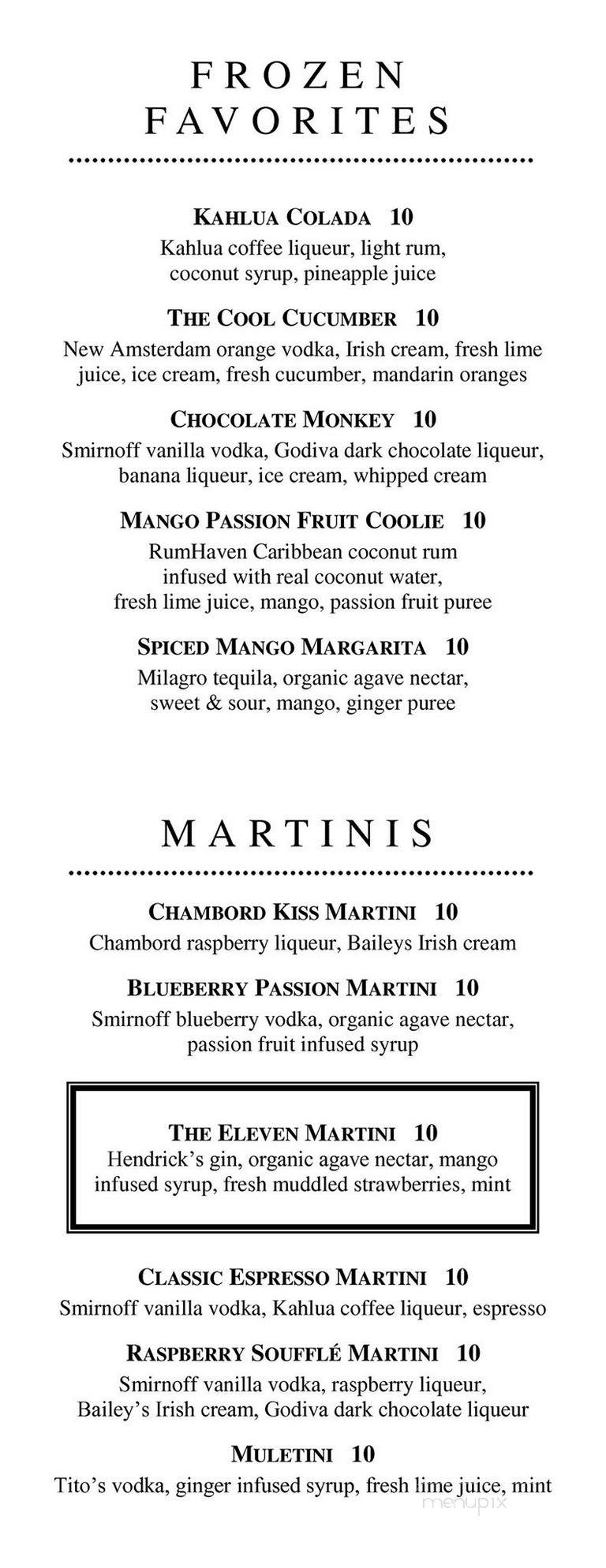 Level 11 - Saint Pete Beach, FL menu_pic