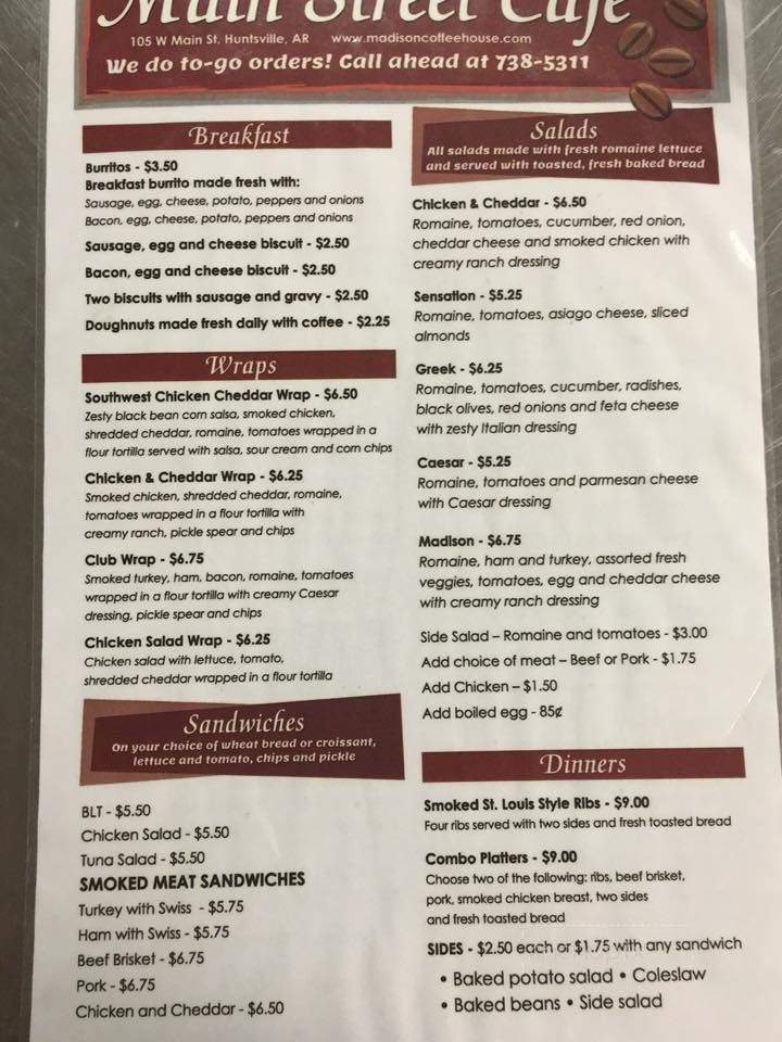 Lori's Main Street Cafe - Huntsville, AR menu_pic