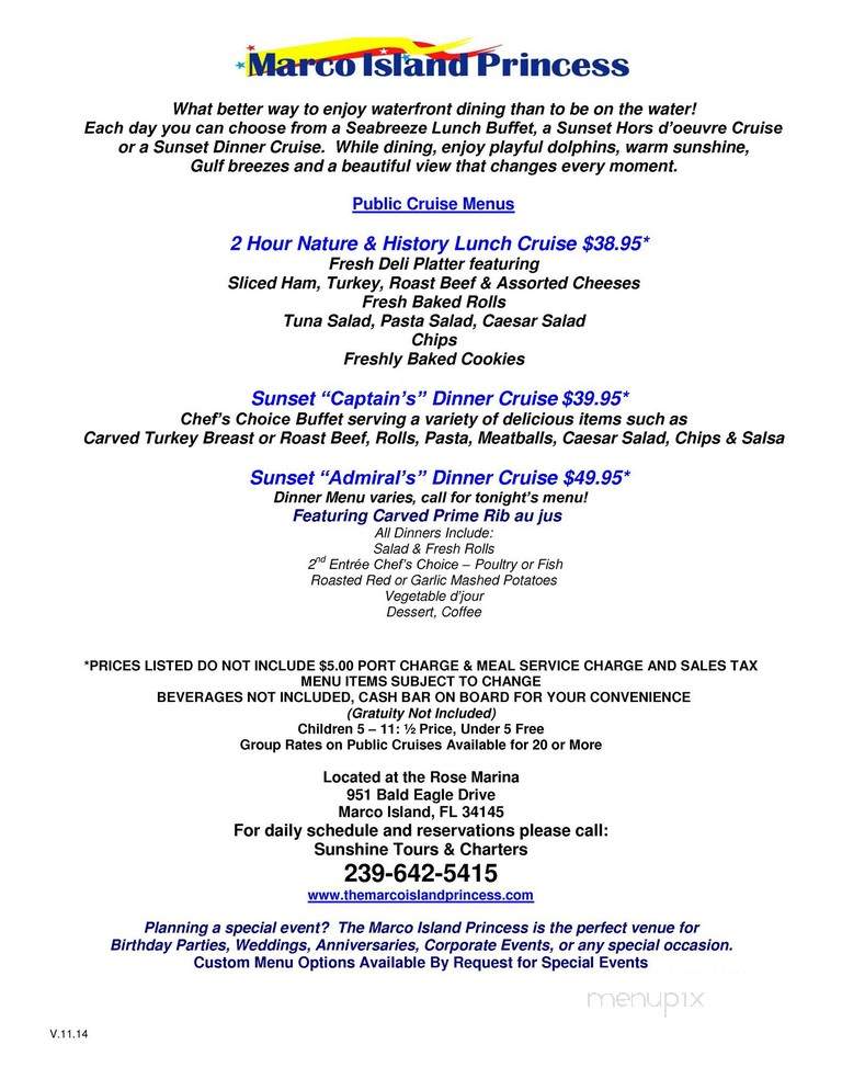 Marco Island Princess - Marco Island, FL menu_pic