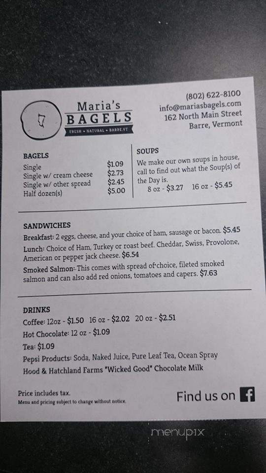 Maria's Bagels - Barre, VT menu_pic