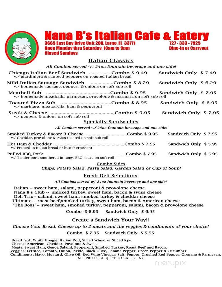 Nana B's Italian Cafe & Eatery - Largo, FL menu_pic