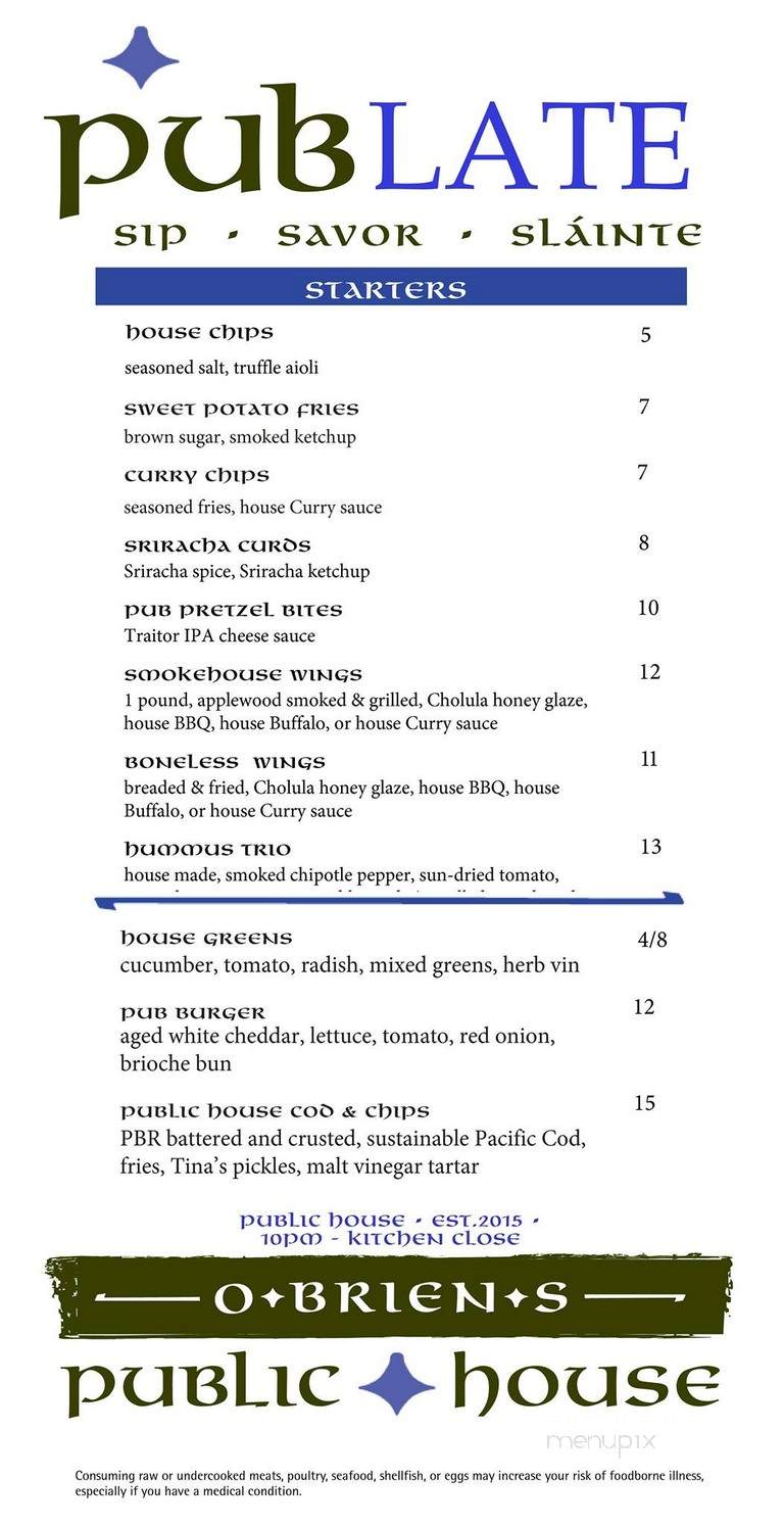 O'Brien's Public House - Shakopee, MN menu_pic