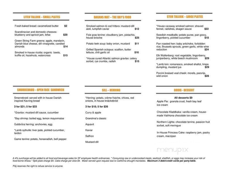 Plaj Scandinavian Restaurant & Bar - San Francisco, CA menu_pic