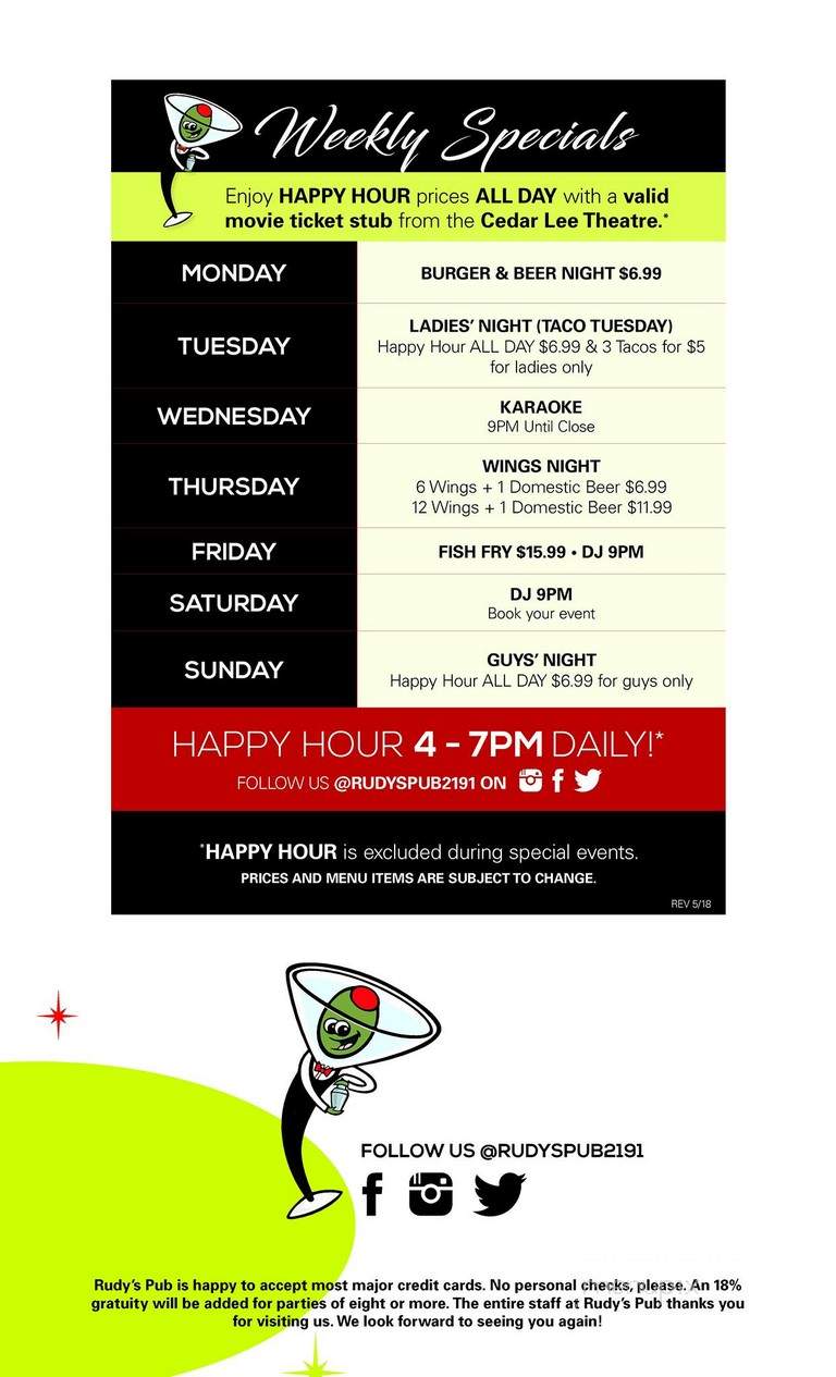 Rudy's Pub - Cleveland, OH menu_pic
