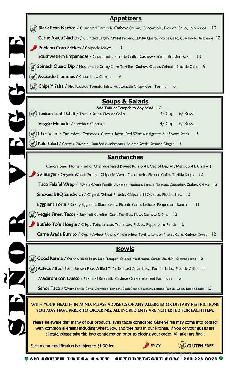 Senor Veggie - San Antonio, TX menu_pic
