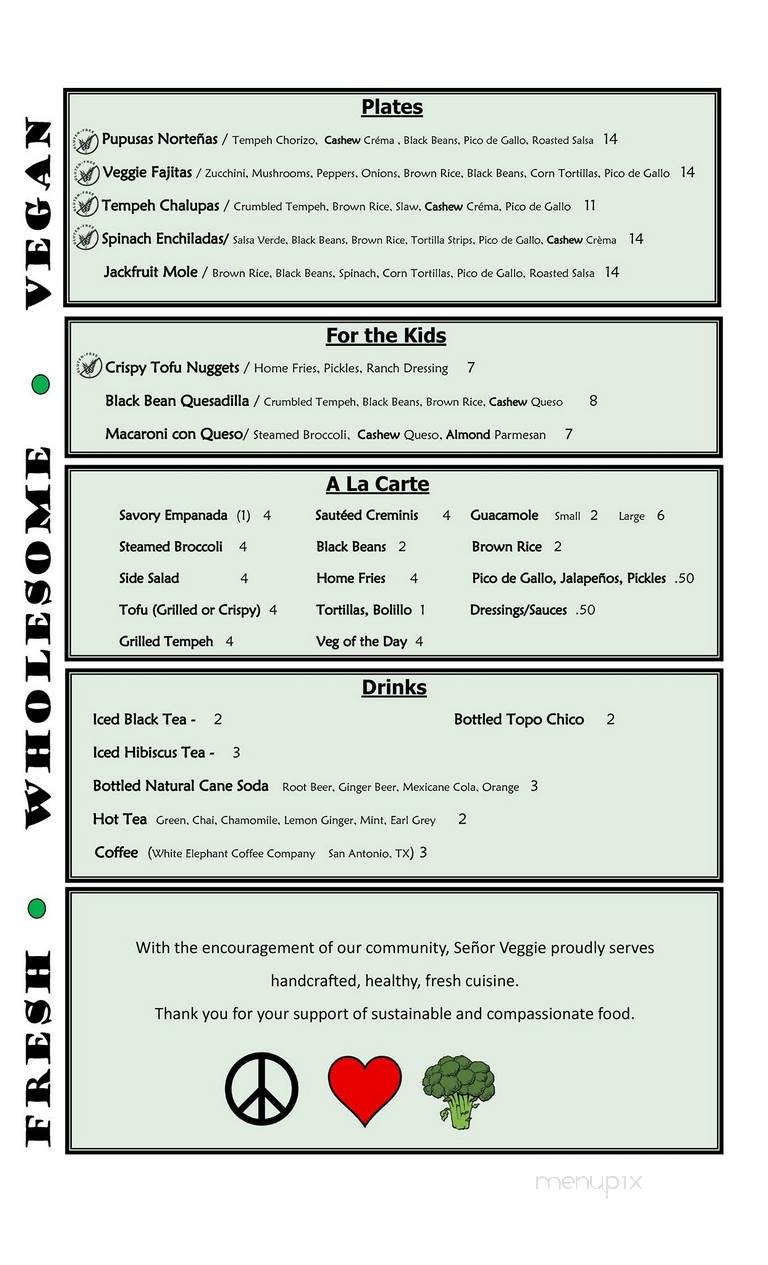 Senor Veggie - San Antonio, TX menu_pic