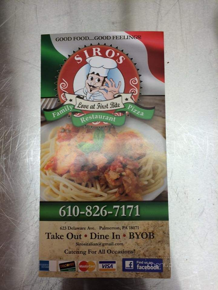 Siro's Italian Restaurant - Palmerton, PA menu_pic