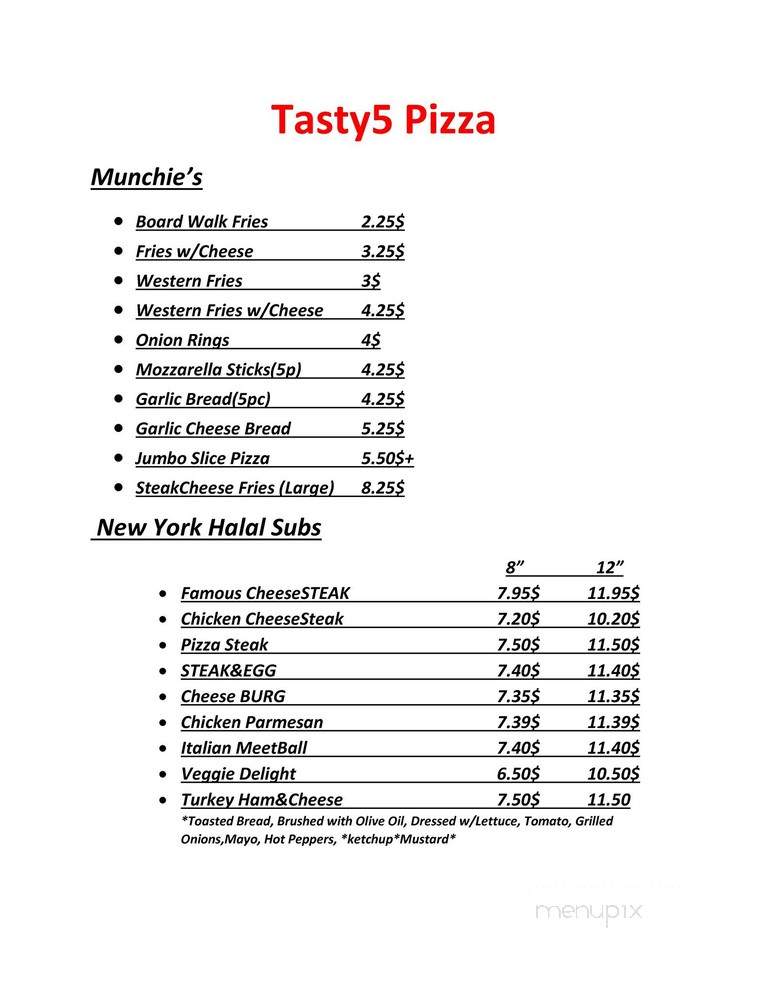 Tasty5 Pizza - Germantown, MD menu_pic