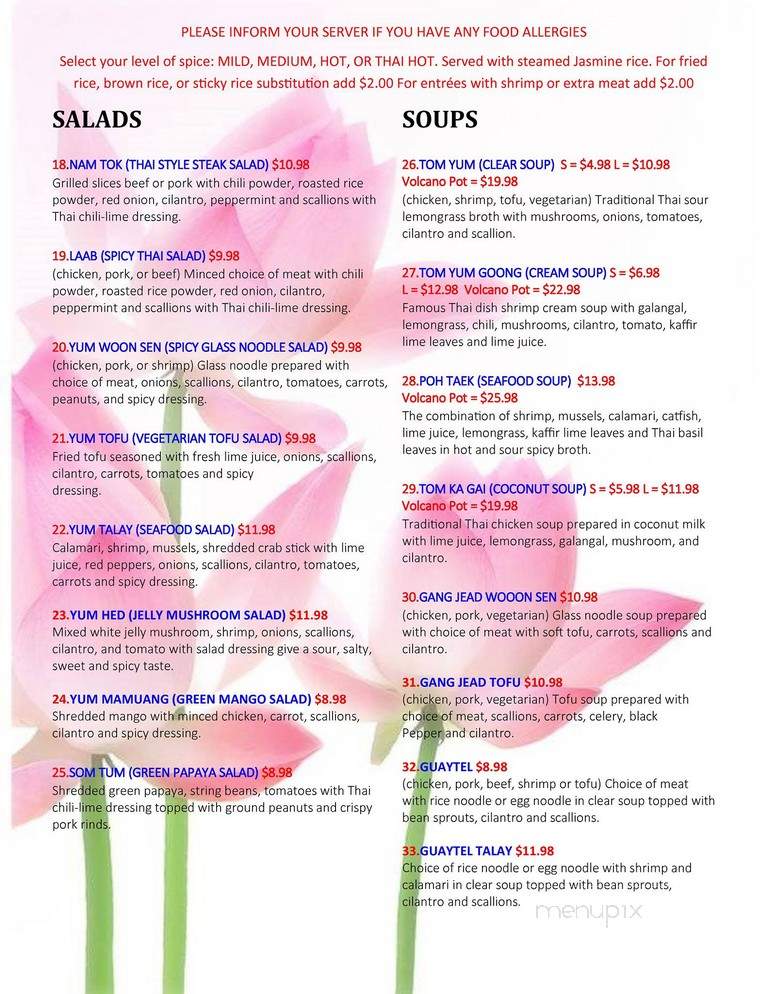 Thai Recipes Restaurant - Indianapolis, IN menu_pic