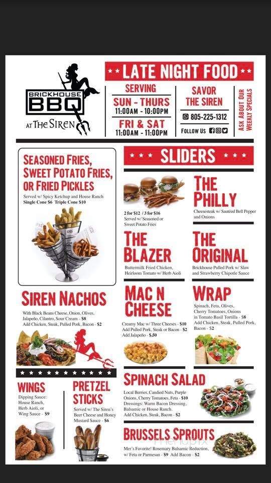The Siren - Morro Bay, CA menu_pic