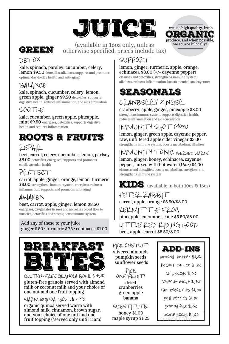 Thrive Juice Bar & Kitchen - Bar Harbor, ME menu_pic
