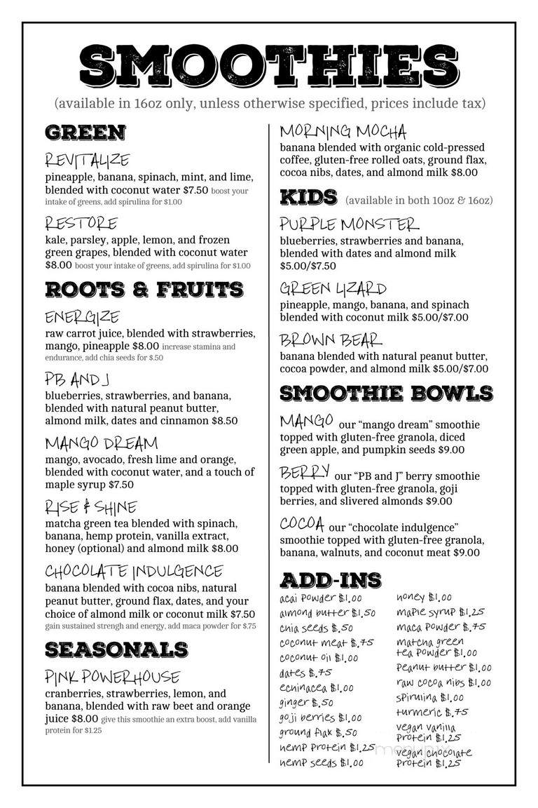 Thrive Juice Bar & Kitchen - Bar Harbor, ME menu_pic