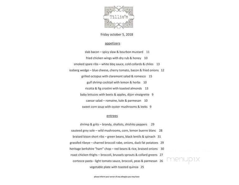 Tillie's - Millburn, NJ menu_pic