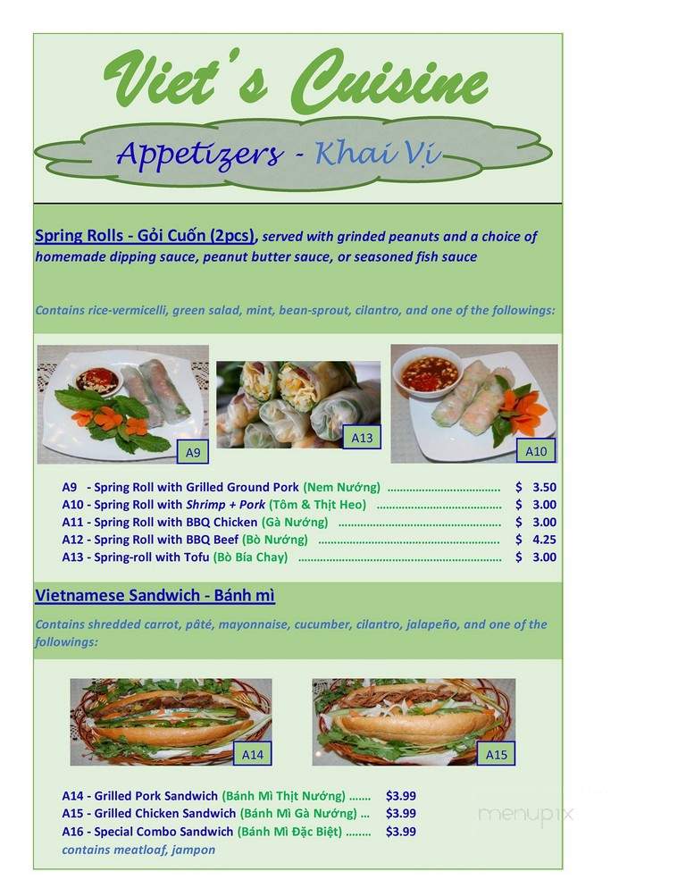 Viet's Cuisine - Peachtree City, GA menu_pic