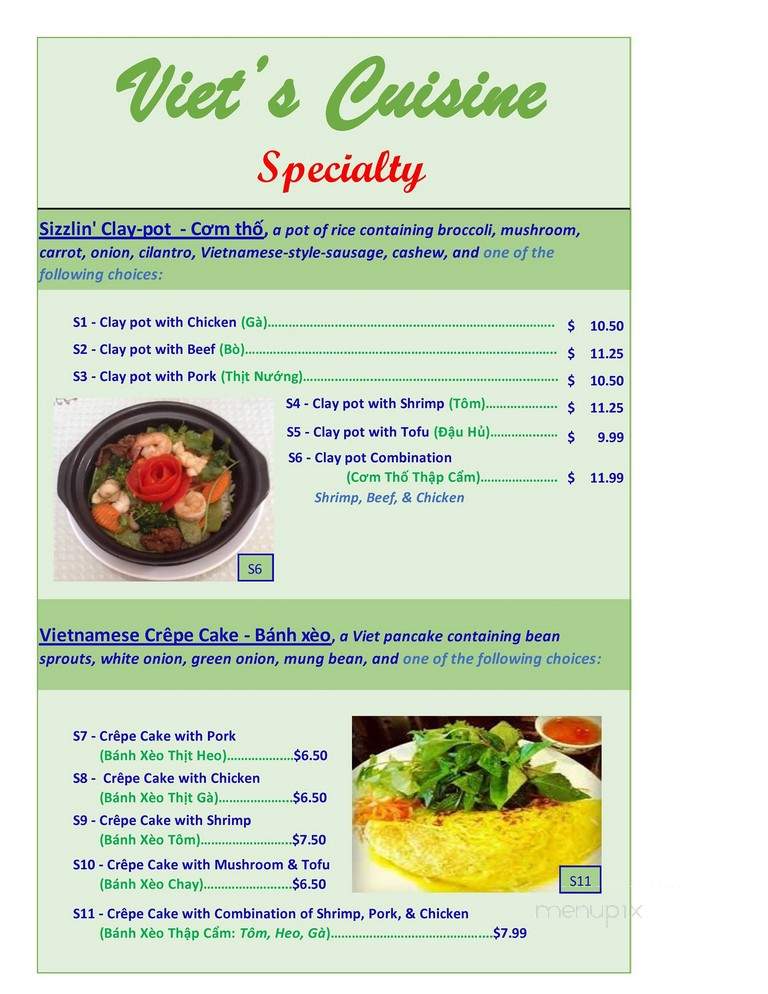 Viet's Cuisine - Peachtree City, GA menu_pic