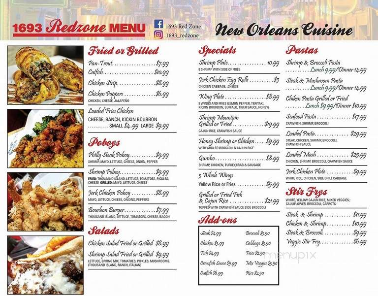 1693 Red Zone Grill - Jackson, MS menu_pic