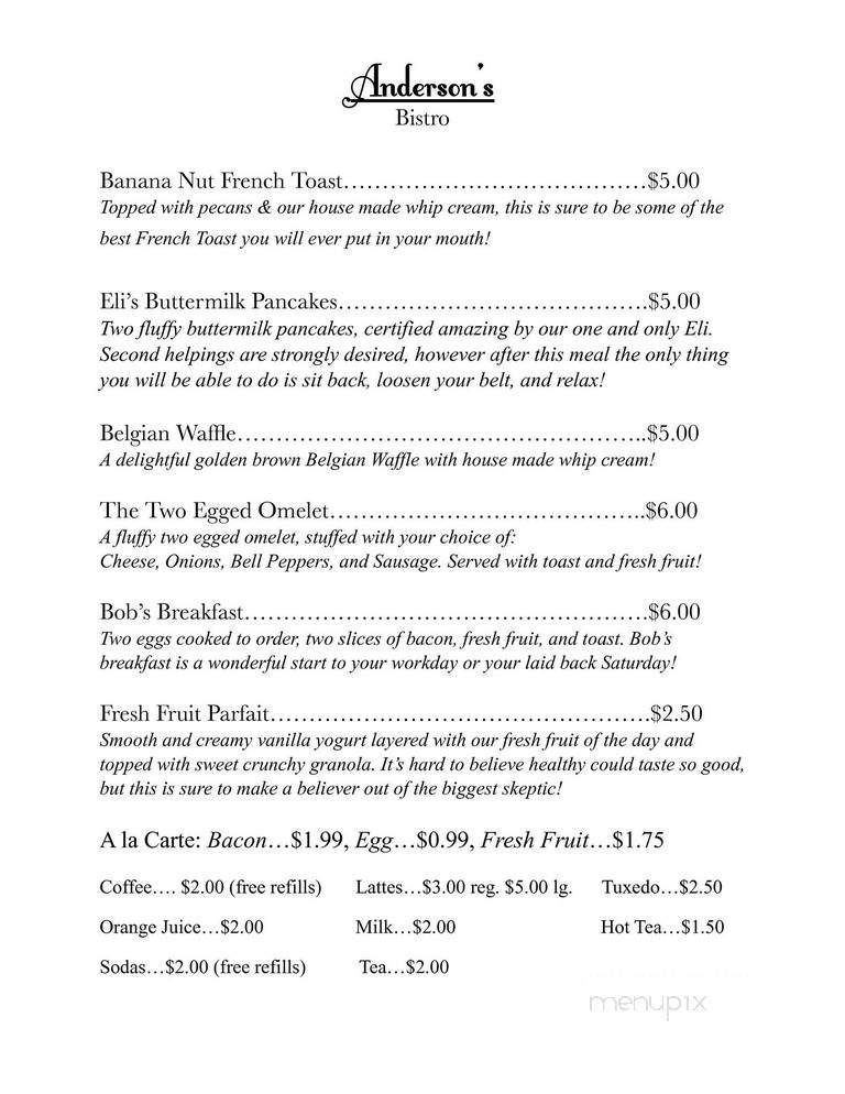 Anderson's Bistro - Ashland, AL menu_pic