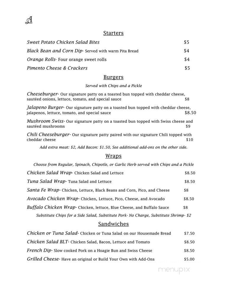 Anderson's Bistro - Ashland, AL menu_pic