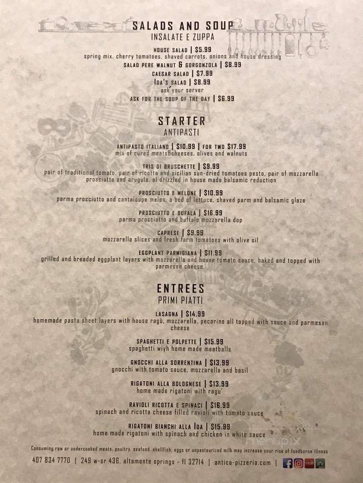 Antica Pizzeria and Mozzarella Bar - Altamonte Springs, FL menu_pic