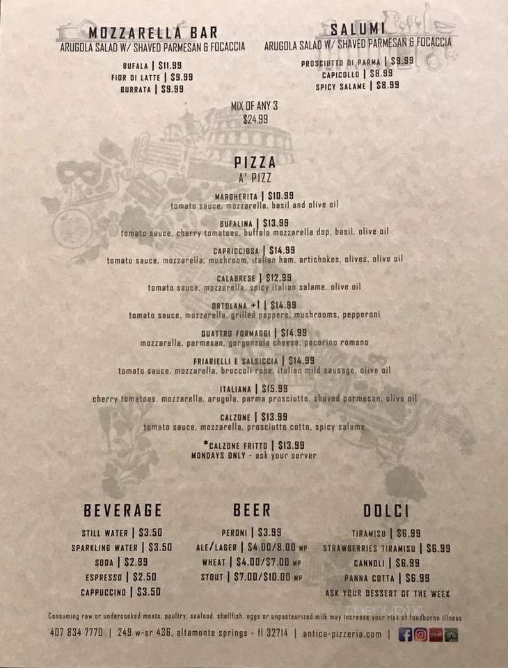 Antica Pizzeria and Mozzarella Bar - Altamonte Springs, FL menu_pic
