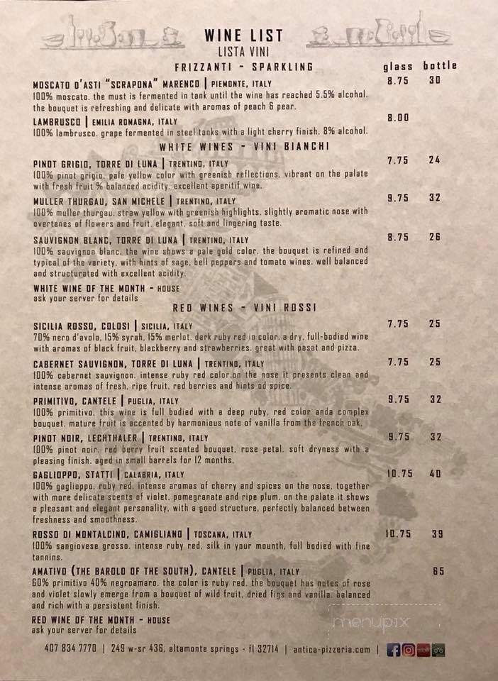 Antica Pizzeria and Mozzarella Bar - Altamonte Springs, FL menu_pic
