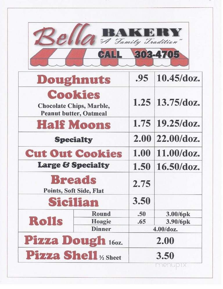 Bella Bakery - Syracuse, NY menu_pic