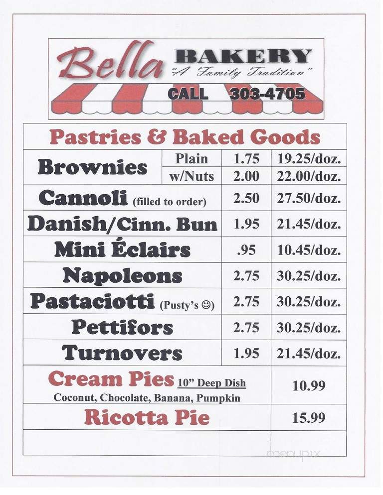Bella Bakery - Syracuse, NY menu_pic