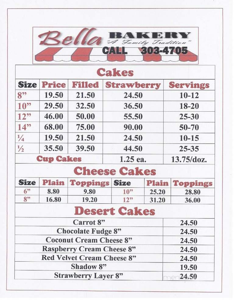 Bella Bakery - Syracuse, NY menu_pic