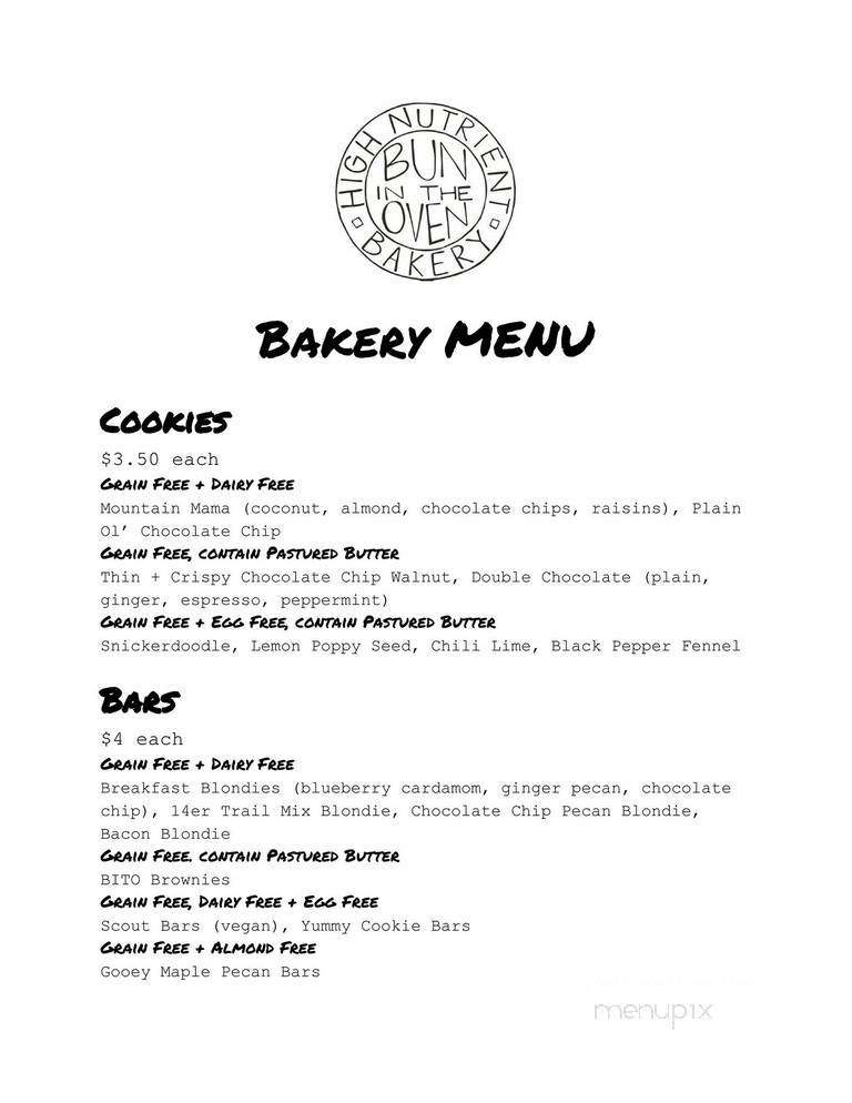 Bun In The Oven Coffee + Kitchen - Breckenridge, CO menu_pic