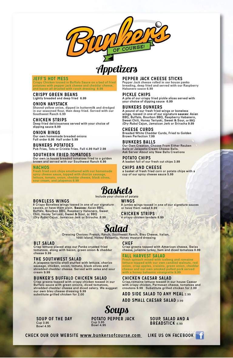 Bunkers of Course - Buffalo, MN menu_pic