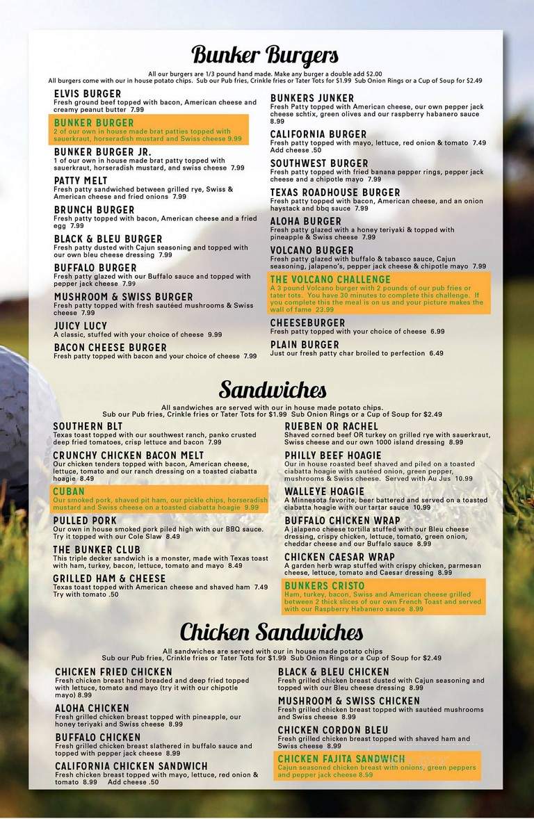 Bunkers of Course - Buffalo, MN menu_pic