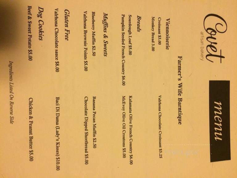 Covet Artisan Bakery - Cotati, CA menu_pic