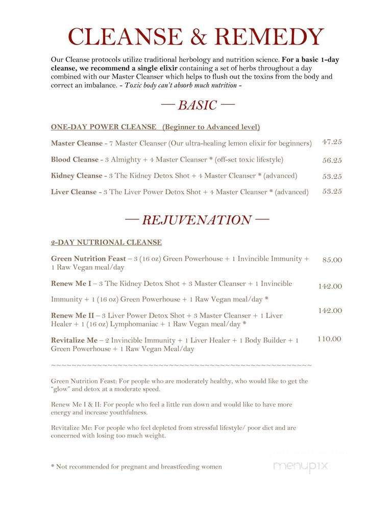 Elixiria - San Francisco, CA menu_pic