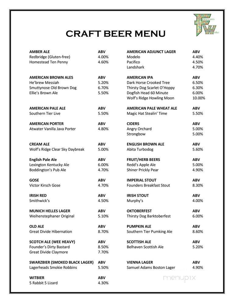 Finnegan's Wake - Pickerington, OH menu_pic