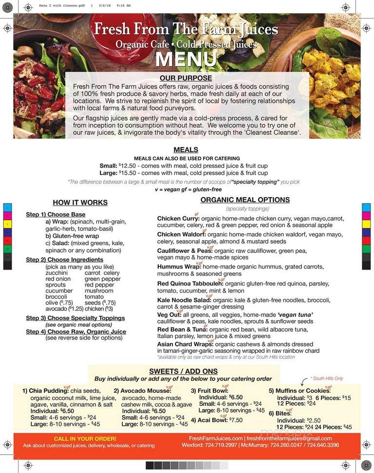 Fresh From The Farm Juices - McMurray, PA menu_pic