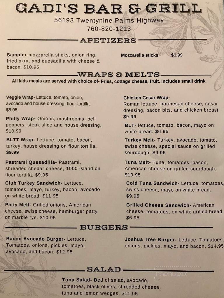 Gadi's Restaurant & Bar - Yucca Valley, CA menu_pic