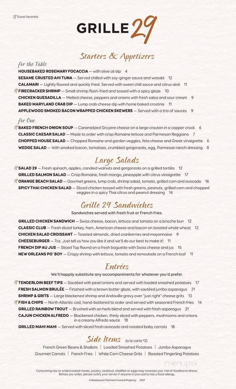 Grille 29 - Birmingham, AL menu_pic