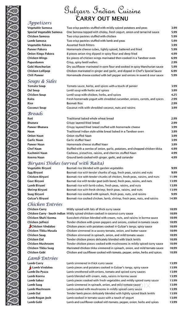 Gulzar's - Richmond, IN menu_pic