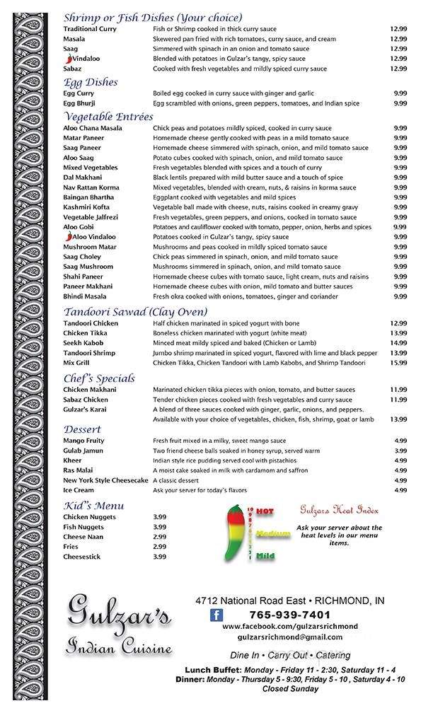 Gulzar's - Richmond, IN menu_pic